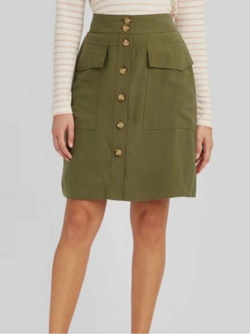 a new day Olive Green Button-Front A-Line Skirt Sz 8